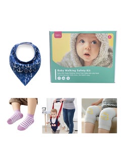 Buy 4 in 1 Baby Walking Safety Kit Includes Baby Walking Assistant Anti Slip Socks Knee Pads and Baby Bib Must Have for Infants and Toddlers Learning to Walking in UAE