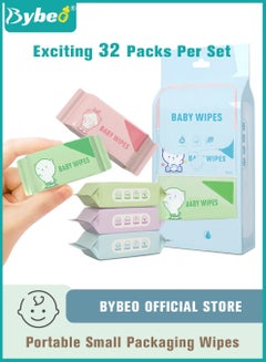 Buy Portable Mini Wet Wipes, Hand & Mouth Cleansing Tissue Paper for Babies, Students, and Children High Quality - 32 Packs in UAE