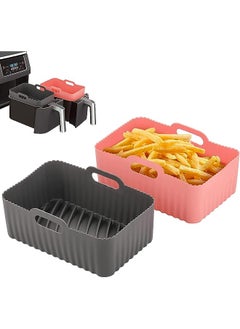 اشتري Air Fryer Silicone Liners, 2-Pack for 8 to 10 QT Ninja DZ201/ DZ401 Dual Air Fryer Basket Liners Reusable Silicone Pot Rectangular Air Fryer Accessories (Pink + Grey) في الامارات