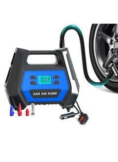 Buy 12V Portable Car Air Compressor Tire Inflator Electric Air Pump 110V-220V AC/DC Dual Power Tire Pump With LED Light For Home Car, Blue in UAE