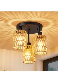 Buy Boho Style Rattan Ceiling Light Fixtures 3-light Close To Ceiling With Woven Cage Shade Perfect For Kitchen Dining Room Bedroom Entryway Laundry Room in Saudi Arabia