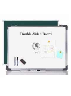 اشتري Magnetic Double Sided White board , Chalkboard, Blackboard, Dry Wipe Message Bulletin Board with 1 Eraser, 3 Markers, 4 Magnetics & 1 Accessory Tray – for Home Office School (60*45cm, AL Frame) في الامارات