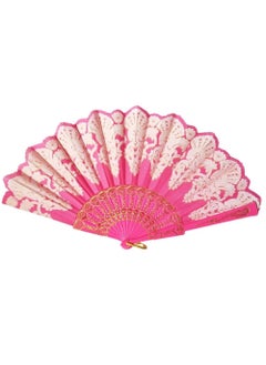 Buy Lace Folding Fan Elegant Vintage Handheld Chinese Style Folding Fans Bridal Hand Fan Women Fan Festival Gift Performance Fan Home Decorative Accessories (Pink) in UAE