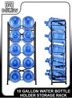 اشتري 10 Bottles Storage Rack 5 Tier Reinforced Carbon Steel Heavy Duty 5-Gallon Water Cane Jug Holder Cooler Organizer Shelf For Home Kitchen Office Garages Restaurant Gym Stand Shelves في الامارات