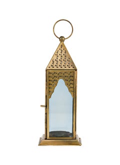 Buy HilalFul Brass Antique Clear Blue Glass Decorative Candle Holder Lantern | For Home Decor in Eid, Ramadan, Wedding | Living Room, Bedroom, Indoor, Outdoor Decoration | Islamic Themed | Moroccan in UAE