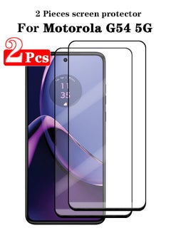 اشتري 2 Pieces Full Cover Glass Screen Protector For Motorola G54 5G Black/Clear and Screen Protector Accessories في السعودية