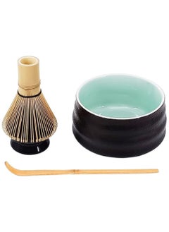 Buy 4 Piece Matcha Whisk Set Matcha Tea Set With Ceramic Bowl Prong Bamboo Whisk Whisk Holder And Traditional Scoop Matcha Stirrer Set For A Traditional Cup Of Matcha Black in Saudi Arabia