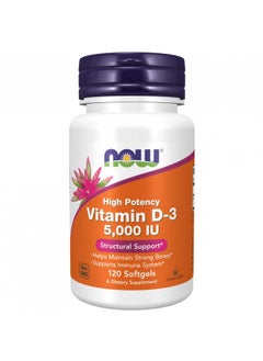 اشتري NOW Supplements, Vitamin D-3 5,000 IU, High Potency, Structural Support*, 120 Softgels في الامارات