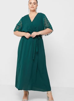 Buy Dobby Detail Sleeve Fit & Flare Dress in UAE