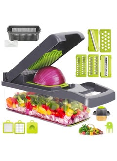 اشتري Vegetable Chopper- Multifunctional 15-in-1,Fruits Cutter Mandoline Slicer Food Chopper with Interchangeable Blades, Colander Basket,Container for Salad Potato Carrot Garli في الامارات