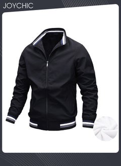 Buy Casual Autumn and Winter Solid Color Lightweight Jacket Velvet Cotton Windproof Waterprood Warm Zipper Coat for Men Outdoor Black in UAE