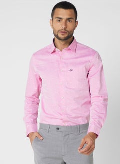 Buy Classic Self Design Pure Cotton Slim Fit Formal Shirt in UAE