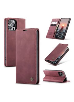 Buy CaseMe iPhone 14 Pro Max Wallet Case, PU Leather Book Folding Flip Folio Case with Card Holders Kickstand Magnetic Closure Protective Cover (Red) in UAE