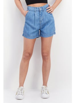 اشتري Women Solid Denim Short, Wash Blue في الامارات