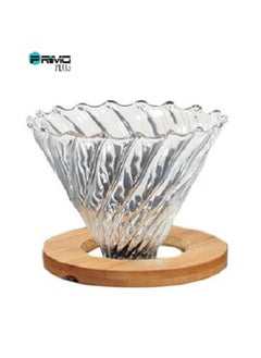 Buy V60 Glass Coffee Dripper With Wooden Base Clear in Saudi Arabia