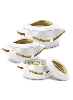 اشتري Set of 3 Inner Stainless Steel Hotpot (500 ml, 1000 ml, 1500 ml) White/Gold في السعودية