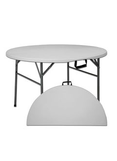 Buy 6-Foot Round Folding Table – 180CM, White Granite, Heavy-Duty for Indoor/Outdoor Use in Egypt