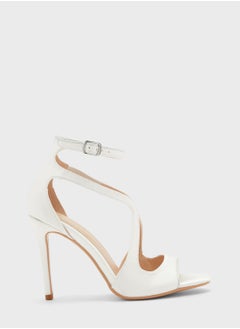 Buy V Detail Metallic Trim Ankle Strap Sandal in UAE