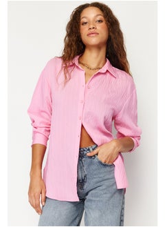 Buy Pink Striped Oversize Wide Fit Textured Woven Shirt TWOSS24GO00051 in Egypt