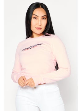 Buy Women Crew Neck Long Sleeve Brand Logo Sweatshirt, Pink in UAE