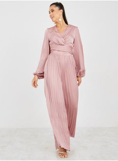 Buy Satin Pleated Wide Leg Jumpsuit with Cut Out Detail in Saudi Arabia