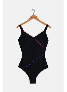 Buy Women Brand Logo 1 Piece Swimsuit, Black in Saudi Arabia