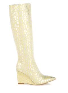 Buy Tear Shaped Faux Leather Boots in Lime Yellow in UAE