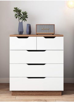 Buy Simple Bedside Table, Modern Side Table Nightstand with Solid Wood Legs, Bedside Cabinet Mini Locker Storage Stand Cabinet Rack with 5 Drawer for Bedroom Living Room Sofa in Saudi Arabia