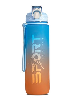 Buy Sports water bottle with a convenient straw for spill proof handle Lock cover & leak Proof used for gym office and outdoor 1liter blue/orange in Egypt