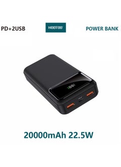 اشتري باور بنك بيبو بسعة 20000mAh وشاشة عرض نسبة الشحن بمفذين USB و منفذ تايب سي PD يدعم الشحن السريع بقوة 22.5 واط-باللون الاسود من هوتو في السعودية