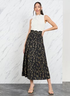 اشتري Foil Print Paperbag Waist A-Line Midi Skirt في السعودية