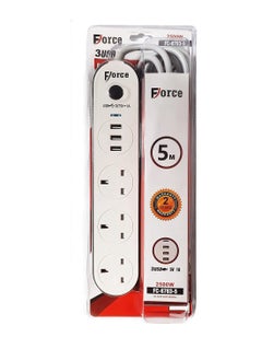 Buy Votec 3-Port 2500W Braided Power Extension Cord Strip, Three USB 3.1A Ports, UK Plug, Travel and Home Office by Votec 5 Meters Long in Saudi Arabia