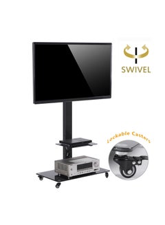 Buy Mobile Floor TV Cart with Tempered Glass Shelf Height Adjustable TV Stand for 32-60 inch LCD TVs in UAE