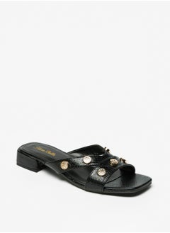 Buy Metal Stud Embellished Strap Slide Sandals in Saudi Arabia