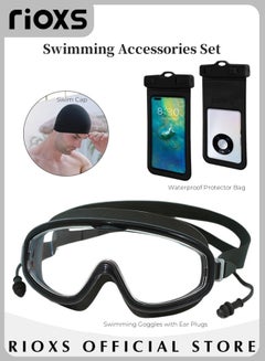 Buy Adults Swimming Goggles with Ear Plugs Swim Cap and Nose Clips Polarized Open Water Goggles Swimming Anti Fog UV Protection No Leakage Clear Vision Easy to Adjust for Men Women Teenagers in Saudi Arabia