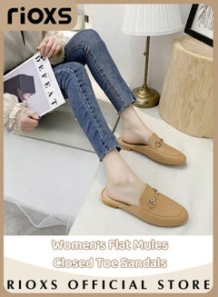 Buy Women's Flat Mules Closed Toe Sandals Fashion Comfortable Slippers Slip-On Backless Mule Shoes in UAE