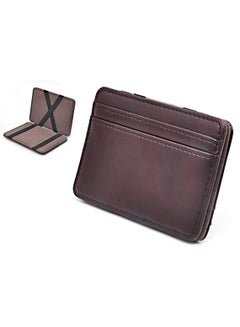 Buy Magic Money Clip and Cards Holder Wallet for Men and Women, Slim Minimalist Leather ID Card Credit Card and Cash Holder (Coffee) in UAE