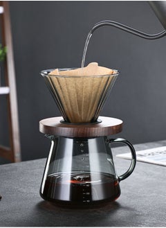 Buy V60 Coffee Maker Coffee Server Pour Over Coffee Set Tea Set Coffee Dripper with Wooden Bas 2 in 1 Stand Drip Coffee Maker Set for Home or Office Glass Gray 600ml in Saudi Arabia