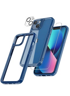 Buy iPhone 13 case Defender Military Shockproof Clear Hard Back  Cover with 1 Pack Screen Protector 1 Pack Camera Lens Blue in UAE