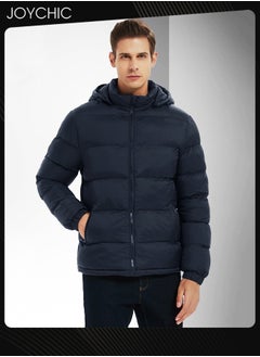 Buy Men Down Jackets & Coats Lightweight Light Full Zip Up Puffy Puff Bubble Insulated Winter Warm Hooded Coat Outdoor Travel Slim Fit Puffer Jacket with Hood Navy Blue in UAE