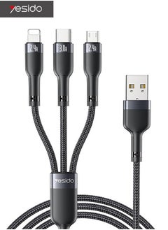 Buy Multi Charging Cable 1.2M, 3 in 1 Charging Cable Nylon Braided Multi Charger Cable Fast Charging Cord with IP Type-C Micro USB Connectors Compatible with Most Phones, Tablets and More in Saudi Arabia