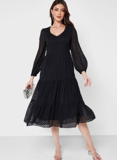 Buy Self Textured Tiered Dress in UAE