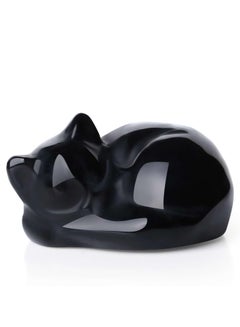 Buy Obsidian Sleeping Cat Statue, Healing Crystals Hand Carved Cute Kitten Figurine Sculpture, Glossy Gemstone Decor Polished Stone Reiki Office Room Bedroom Desk Home Decoration Gifts (Black) in Saudi Arabia