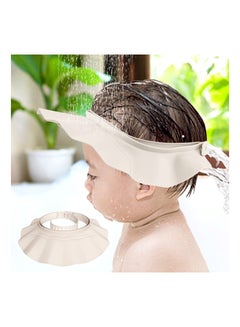 اشتري Baby Shower Cap Bath Visor Protection Silicone Adjustable Safe Shower Bathing Cap for Protector Eye Ear Shampoo Cap for Infants Toddler Kids Children Beige في السعودية