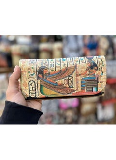 Buy Women's book and wallet, size 20*10 cm, leather wallet for women and girls for money, cards and mobile phones in various Pharaonic shapes, design No. 13 in Egypt