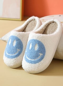 Buy Autumn Winter Warm Smiley Face Designed Bedroom Slippers White/Blue for Women/Men in UAE