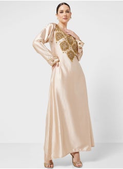 Buy Embellished V- Neck Jalabiya in UAE