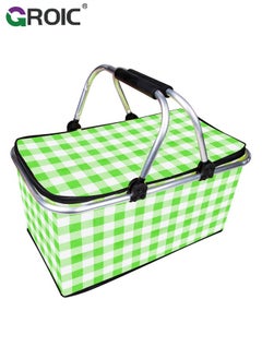 اشتري 30L Large Picnic Basket Shopping Travel Camping Grocery Bags,Insulated Picnic Basket,Leak-Proof Collapsible Cooler Bag,Grocery Basket with Lid and 2 Sturdy Handles,Camping Supplies(Green) في الامارات