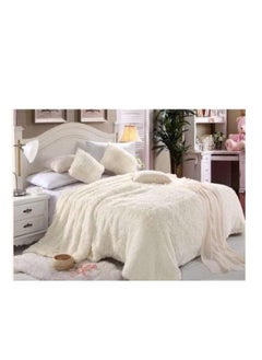 Buy Velvet Winter faux fur Comforter Set 6 Pcs, fitted bedsheet and fixed duvet 220 * 240cm King Size in UAE