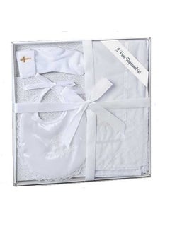 Buy White 3 Pc Baptism Gift Set With Bib/Blanket/Socks in Saudi Arabia